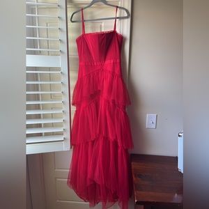 BETSY AND ADAM 
Women's Corset Chiffon Layer Trim Solid Gown